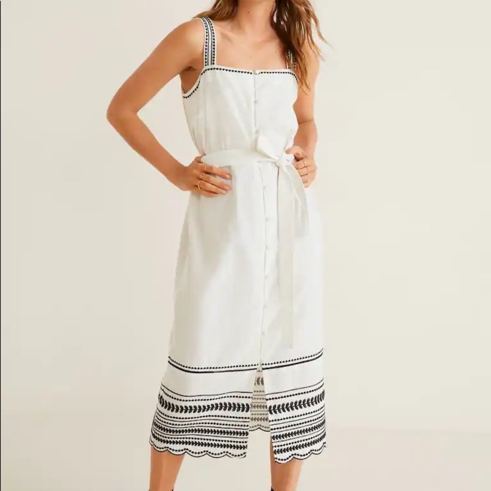 Mango Embroidered Midi Button Up Dress sz US S / 4